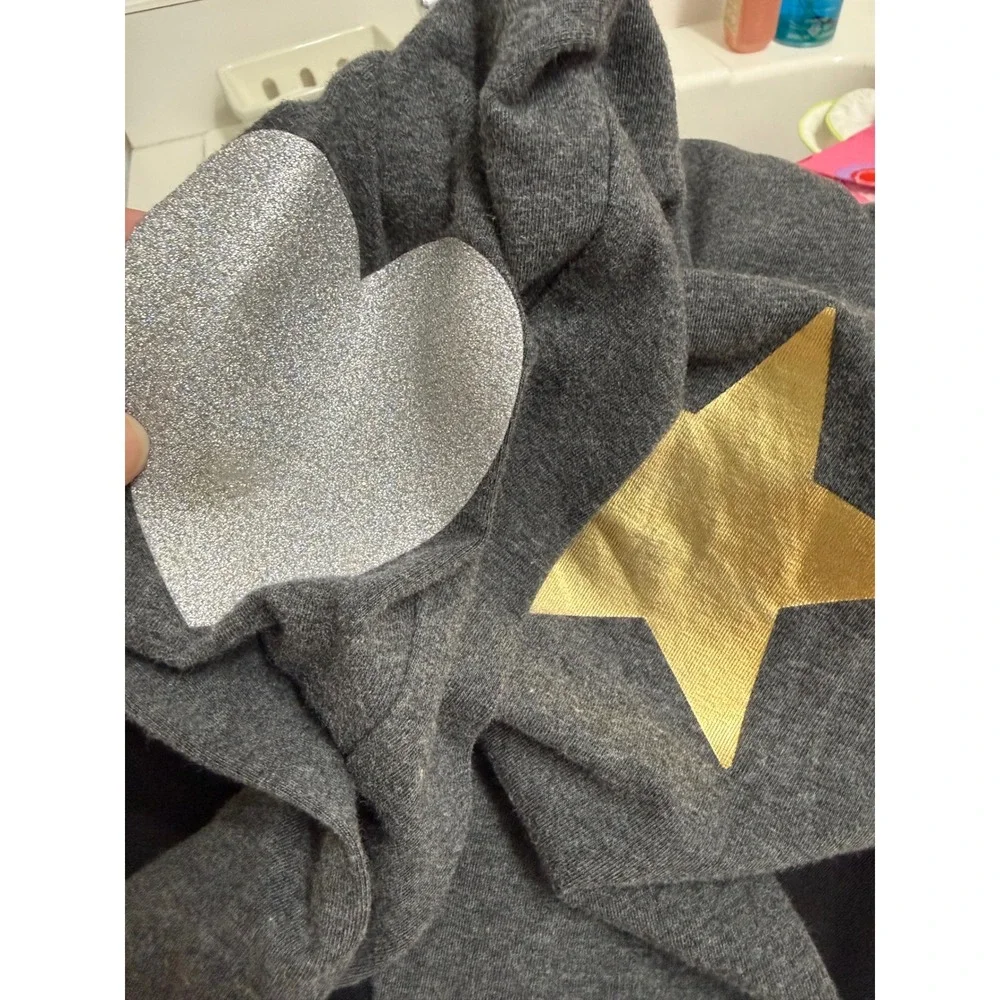 Old Navy Girls Charcoal Heart Star Graphic Leggings Gray Cotton Stretch Size M 8